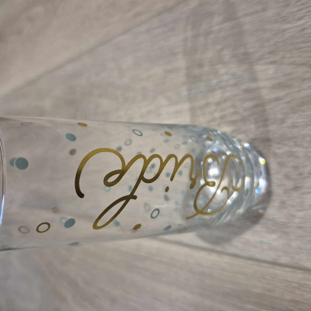 BRIDE - Gold and Blue Polka Dot Glass